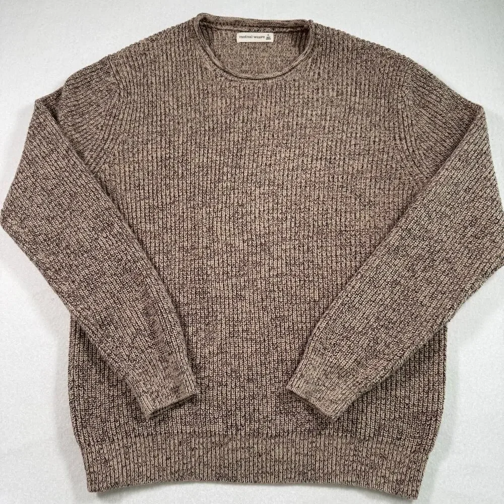 Mutual Weave heavy weight brown knit crewneck pullover sweater men’s XL